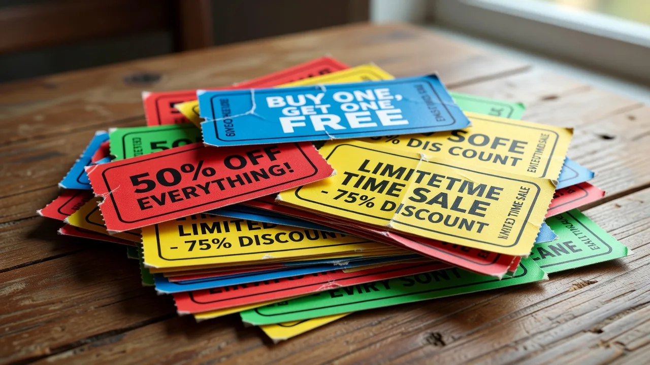 Stack of various discount coupons ready to be used